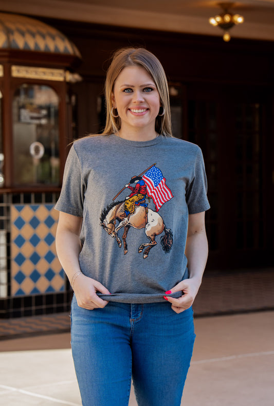 Cowboy with Flag - Patriotic Tee