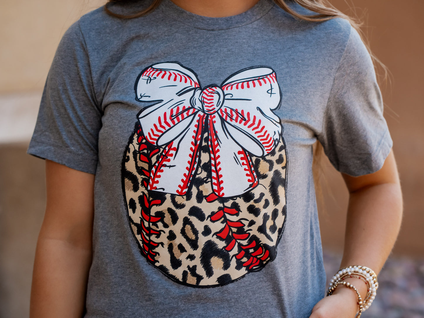 Leopard Baseball with Bow - Baseball Tee