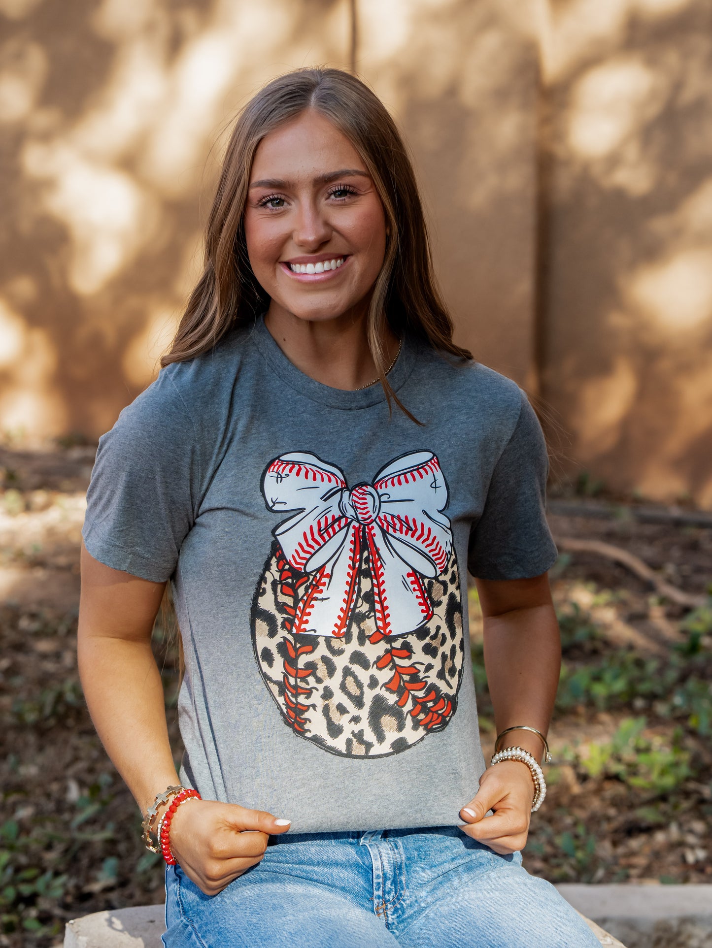 Leopard Baseball with Bow - Baseball Tee