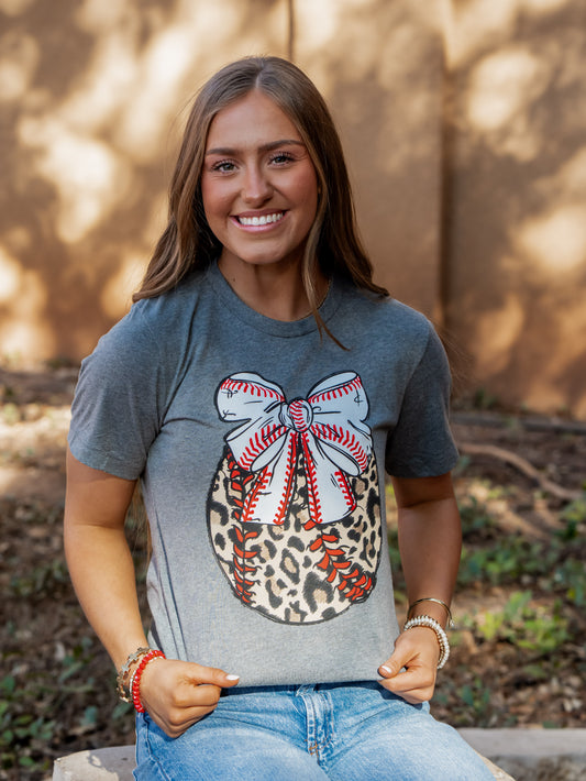 Leopard Baseball with Bow - Baseball Tee