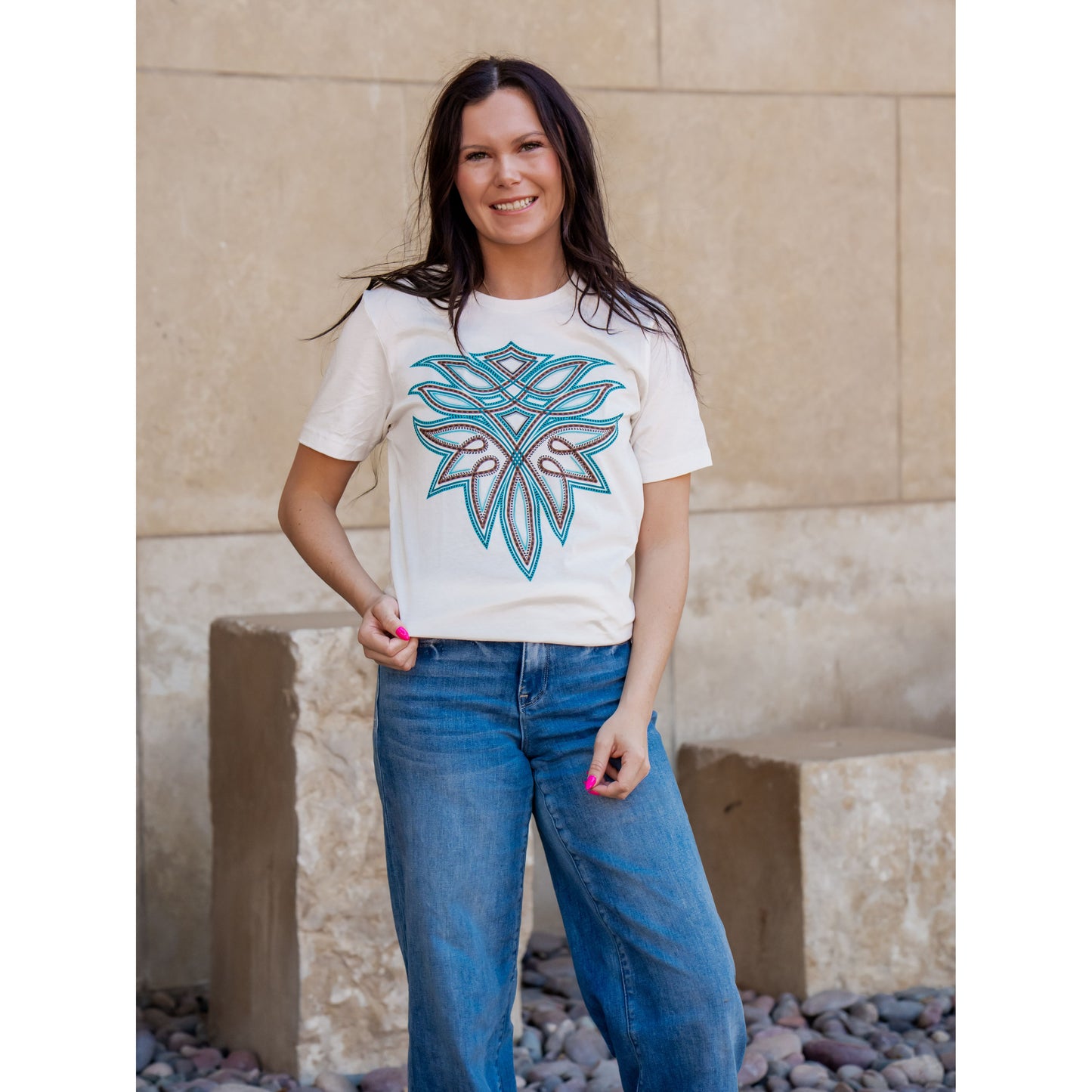 Boot Stitch on Vintage White - Western Tee