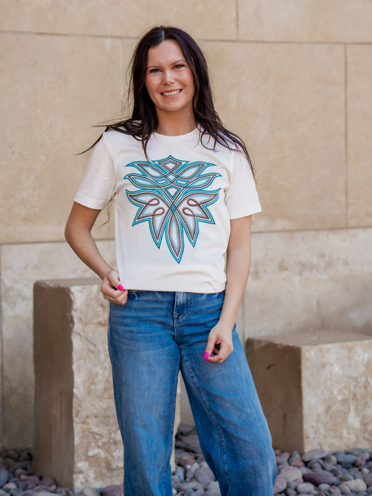 Boot Stitch on Vintage White - Western Tee
