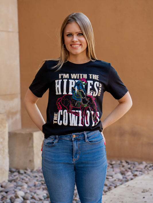 I'm With the Hippies Neon Bronc - Western Tee