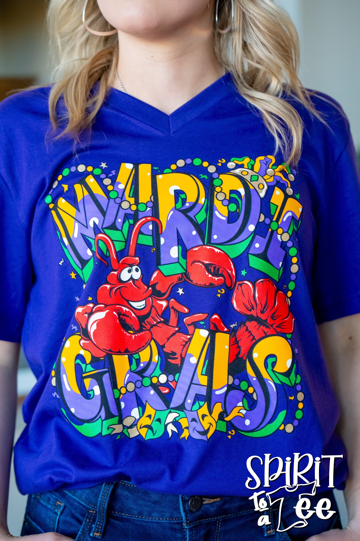 Mardi Gras Crawfish V-Neck Tee