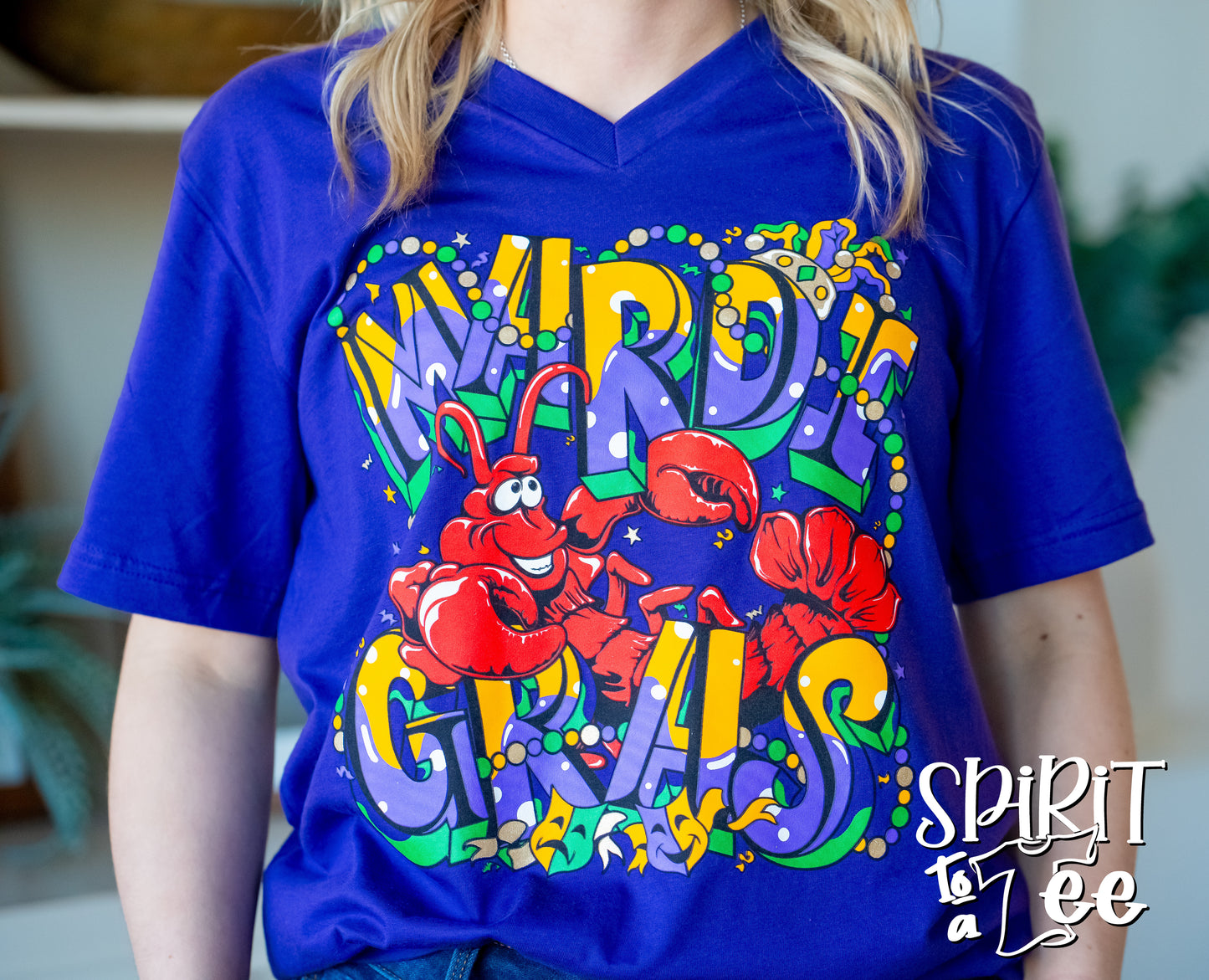 Mardi Gras Crawfish V-Neck Tee