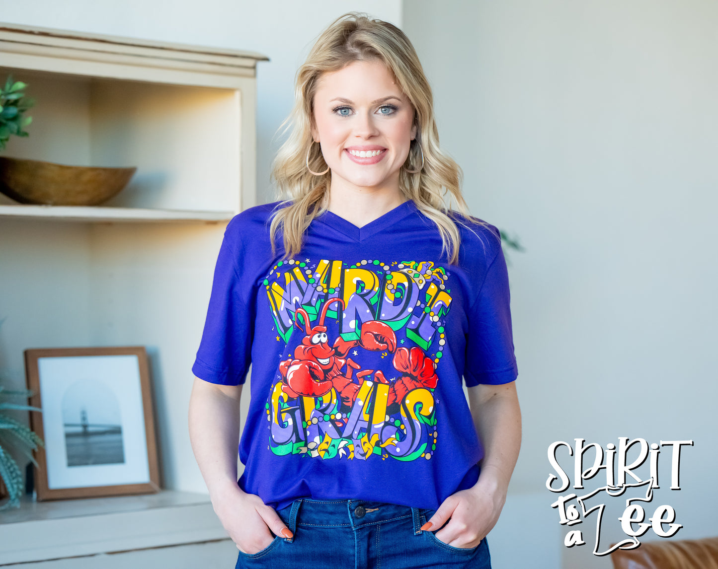 Mardi Gras Crawfish V-Neck Tee