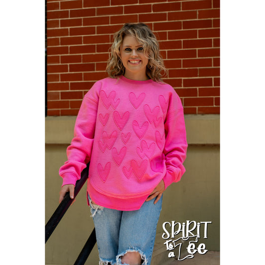 Pink Heart Appliqued Poncho Sweatshirt - Singles