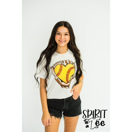 Softball Glove with Heart - Softball Tee