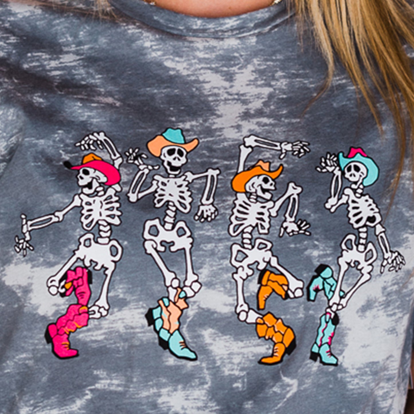Boot Scootin' Skeletons - Halloween Tie-Dye Tee