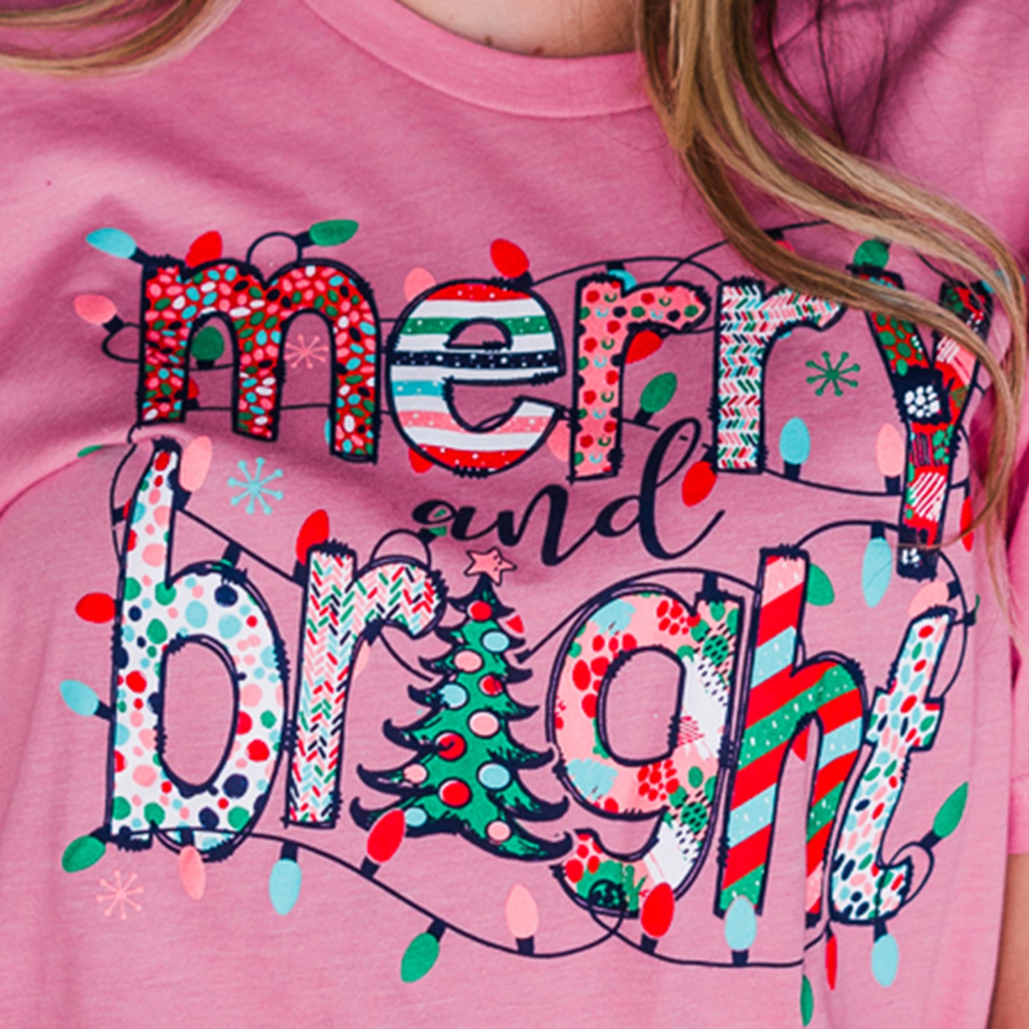 Merry & Bright Patterned - Christmas Tee