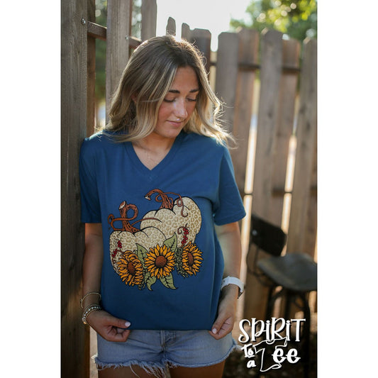 Animal Print Puff Pumpkins with Sunflowers - Thanksgiving Tee