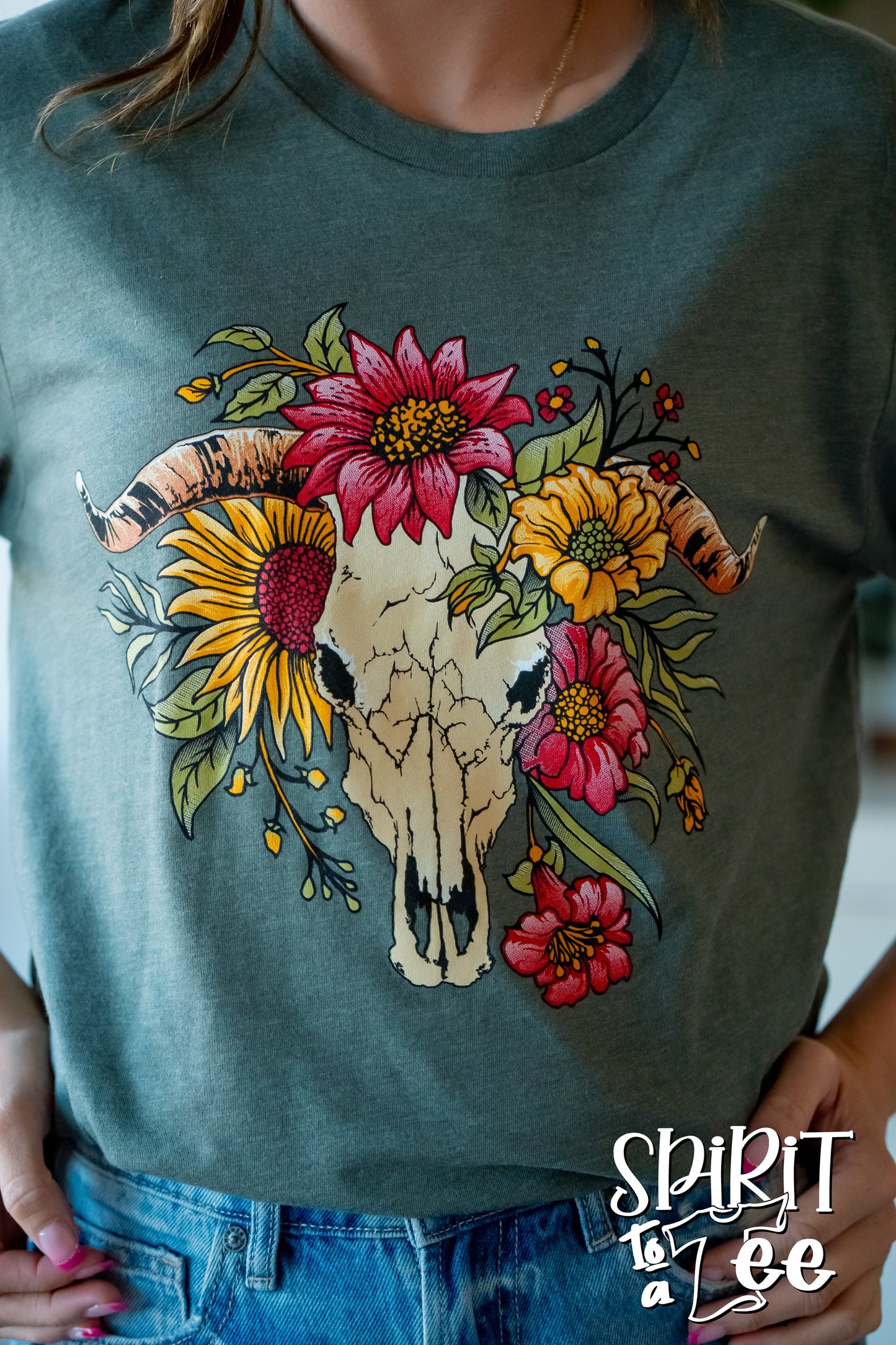 Cow Skull with Flowers - Western Tee