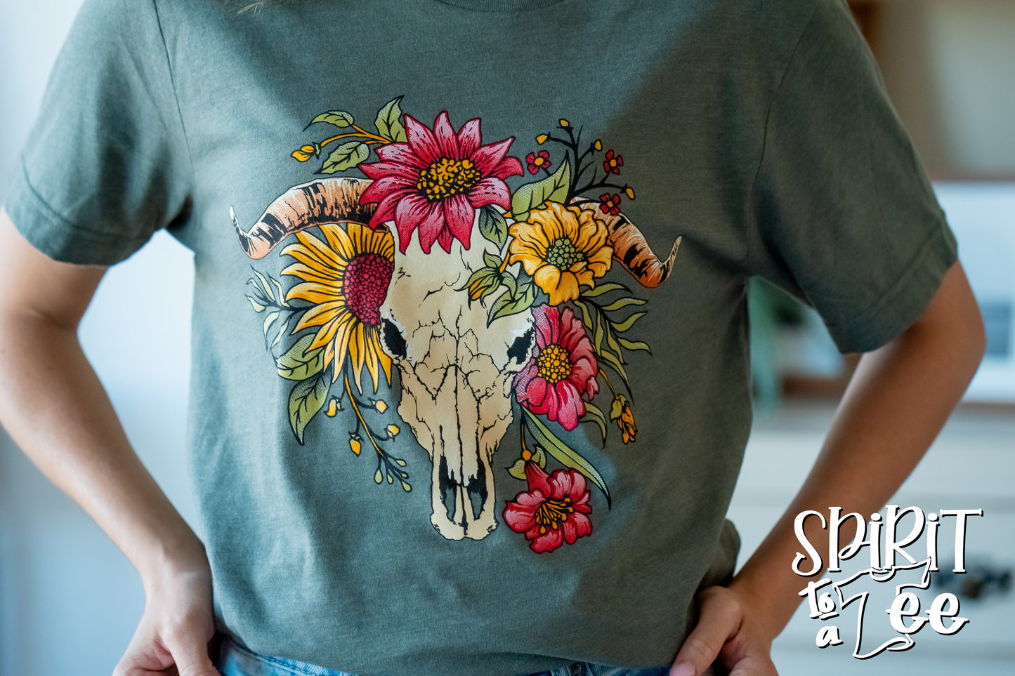 Cow Skull with Flowers - Western Tee