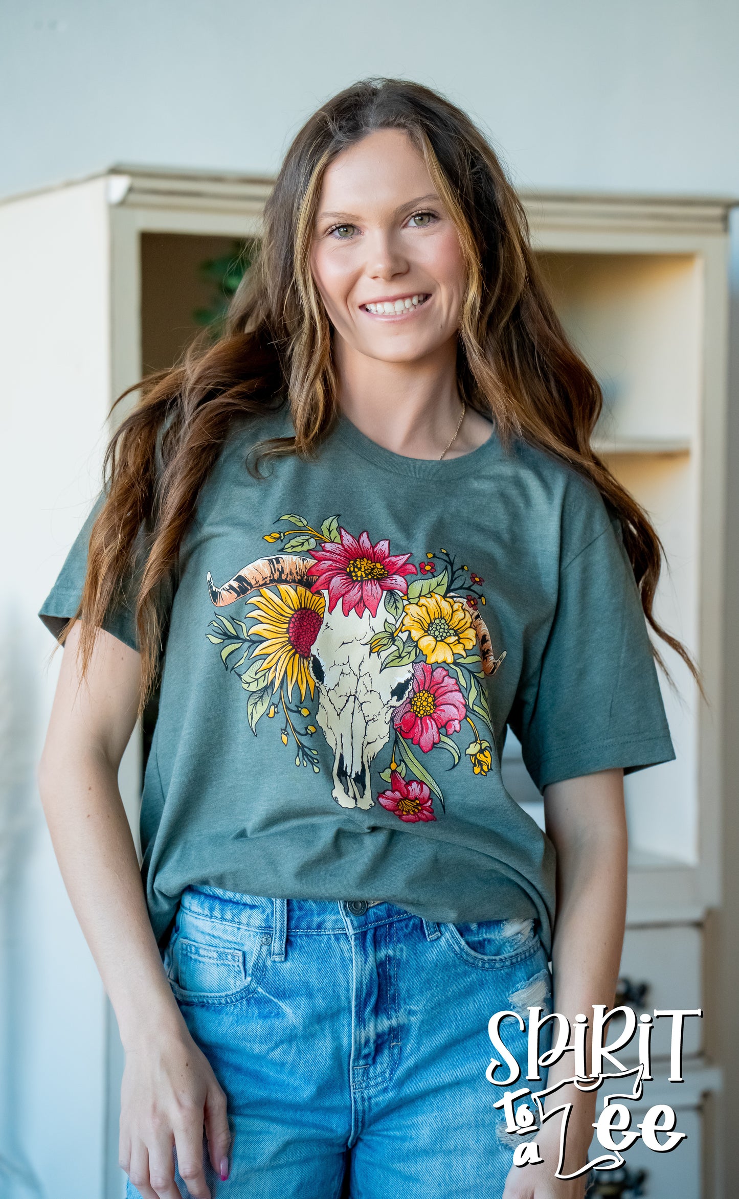 Cow Skull with Flowers - Western Tee