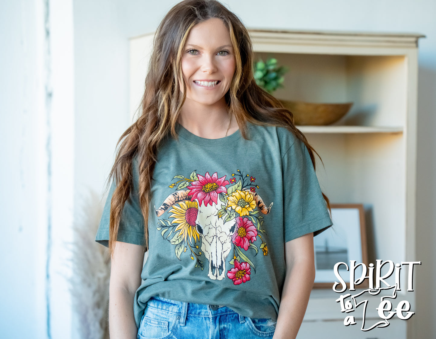 Cow Skull with Flowers - Western Tee