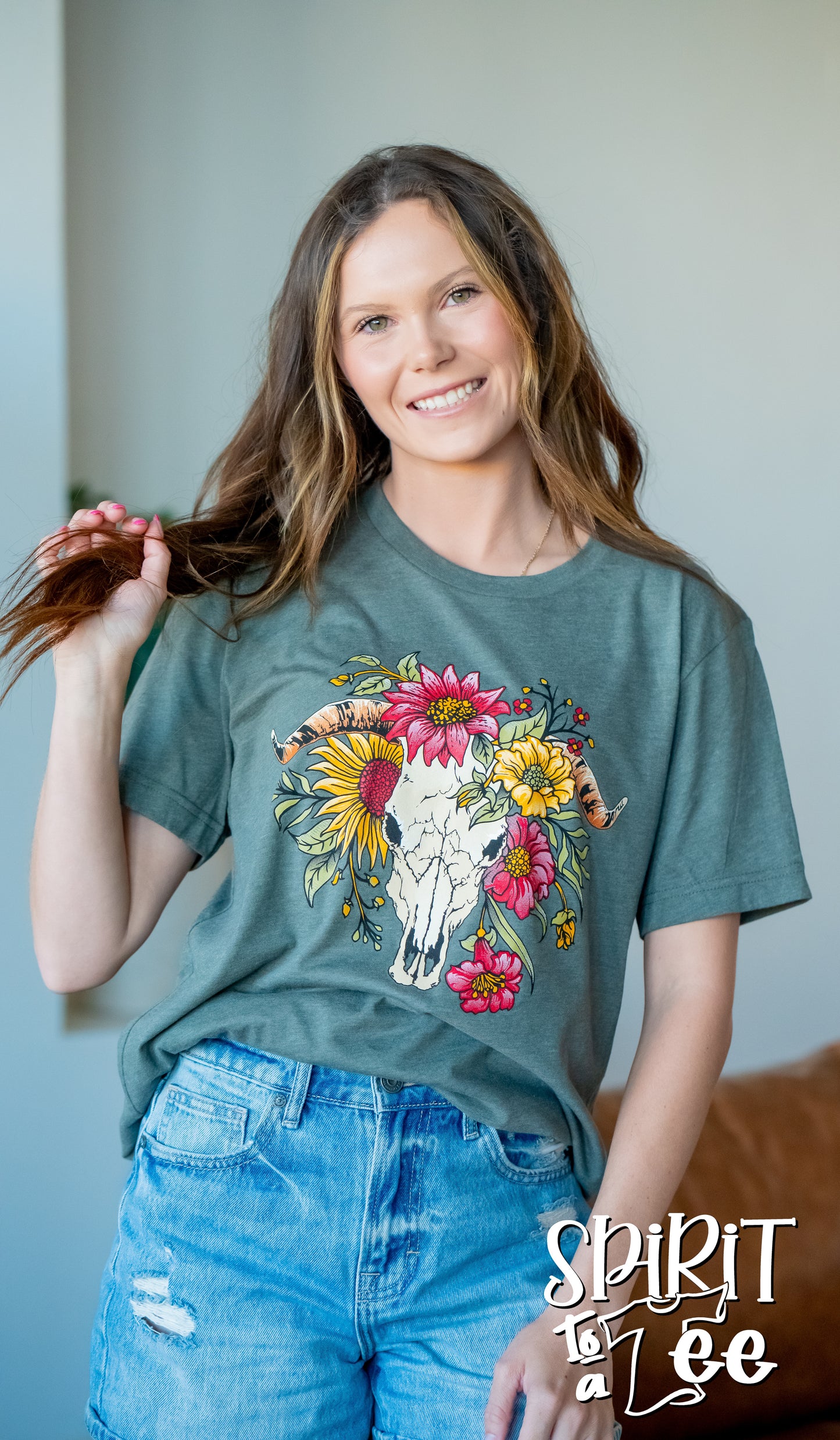 Cow Skull with Flowers - Western Tee