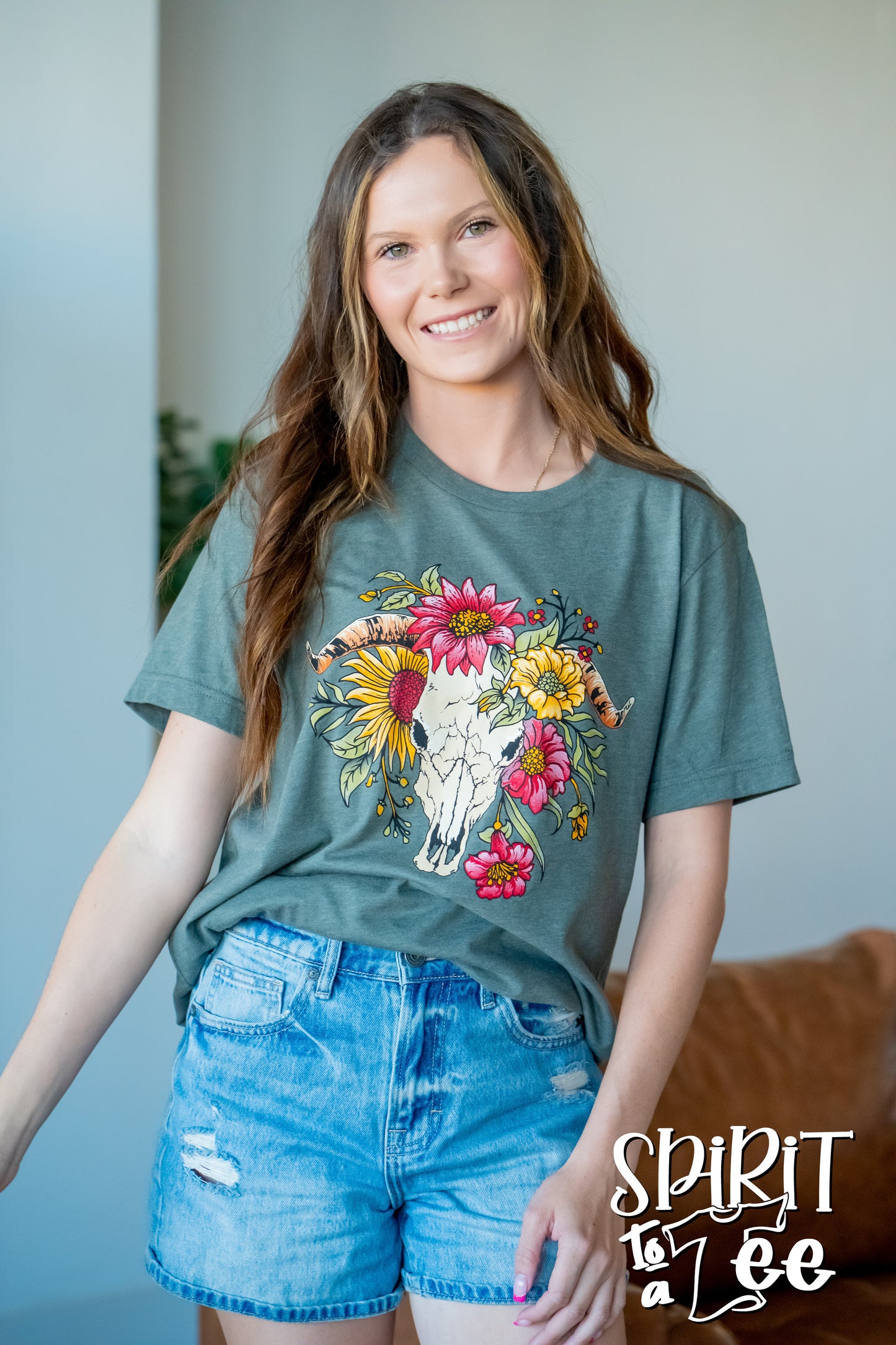 Cow Skull with Flowers - Western Tee