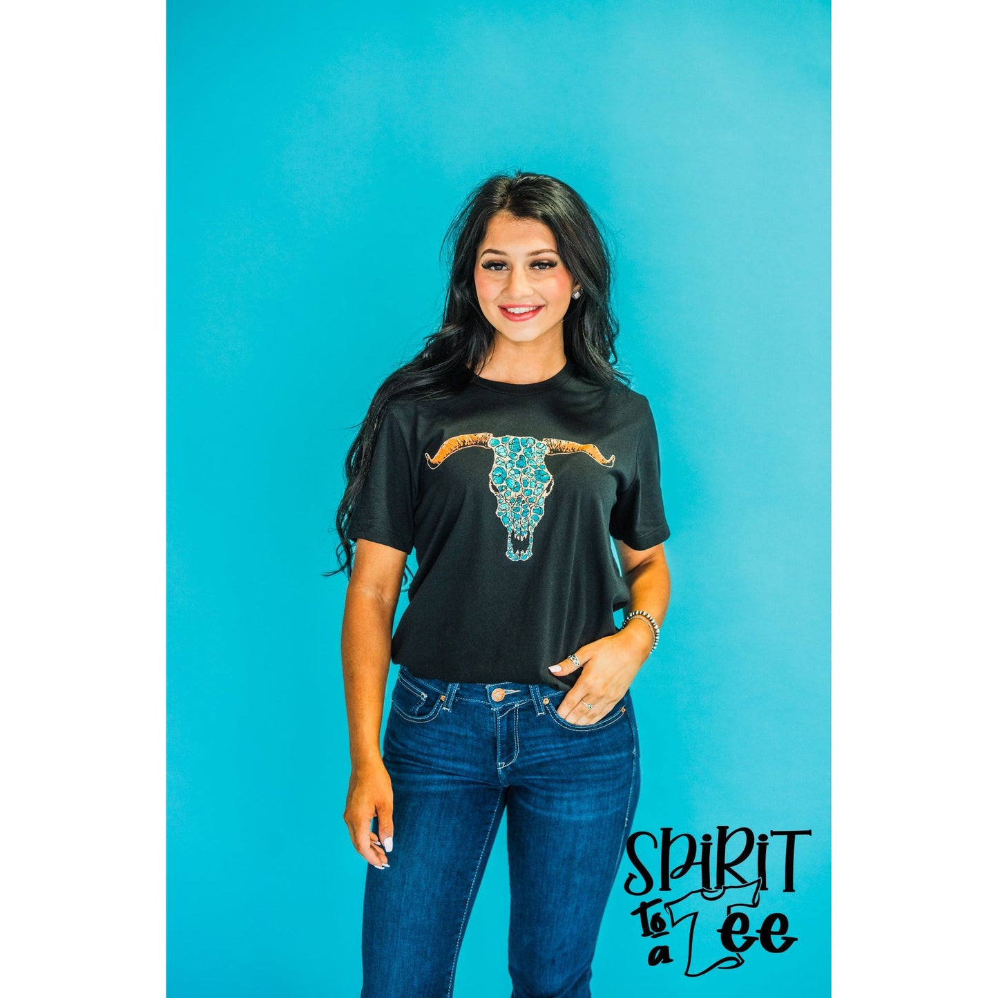 Cow Skull with Turquoise Stones Tee